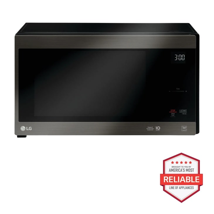 Front view of the 1.5 cu. ft. NeoChef™ Countertop Microwave with Smart Inverter and EasyClean® - LMC1575BD. Includes a graphic logo that says, Brought to you by America’s Most Reliable Line of Appliances.