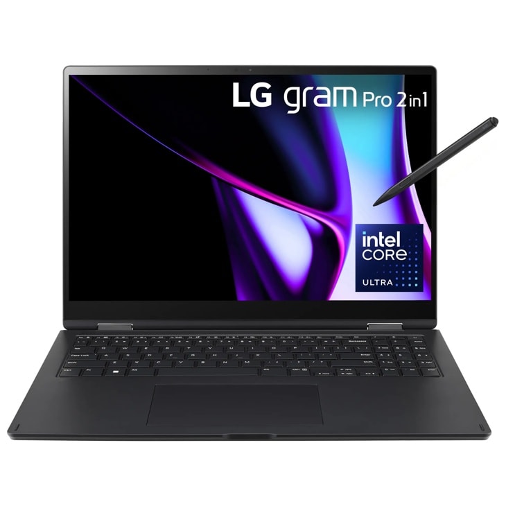 LG Gram 16-Inch 16T90SP-G.AAB5U1 Pro 2in1 Laptop with stylus pen and Intel Core Ultra processor - Front View