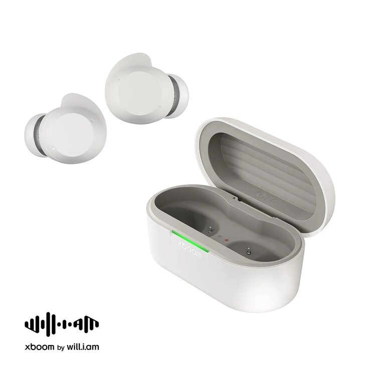 BUDS_AUSALWH LG xboom Wireless Headphones with Open Charging Case and Green LED Indicator