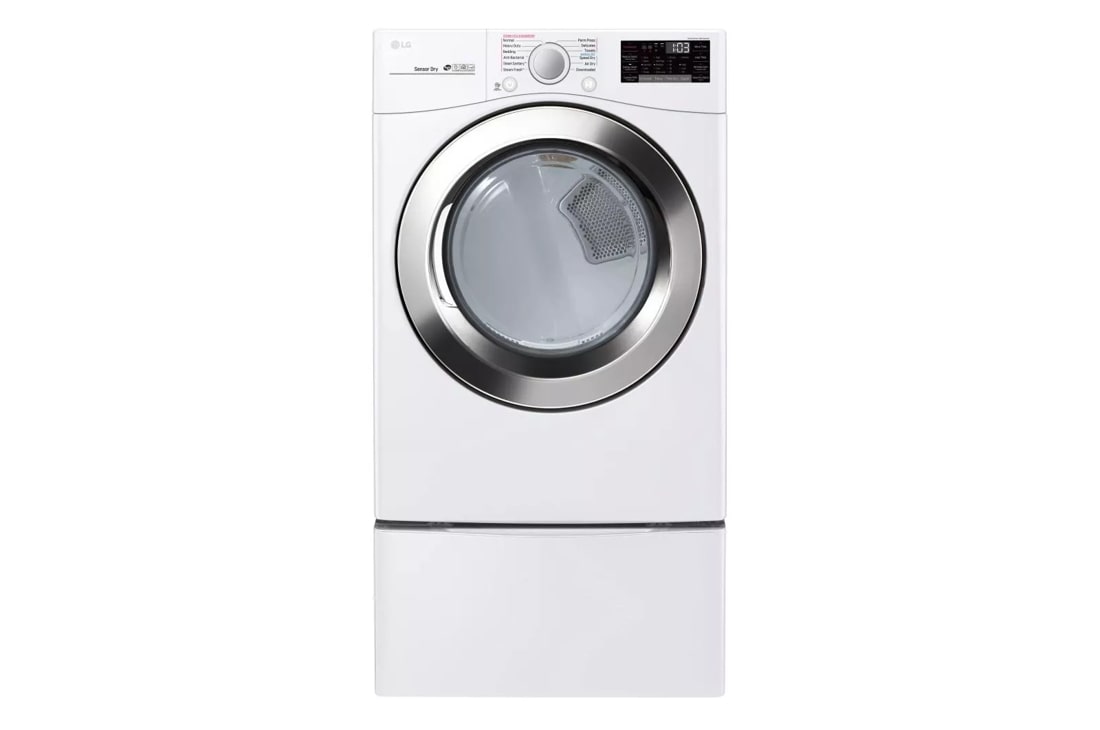 LG 27 in. 7.4 cu. ft. Stackable Electric Dryer with FlowSense Duct Clogging  Indicator & Sensor Dry - White