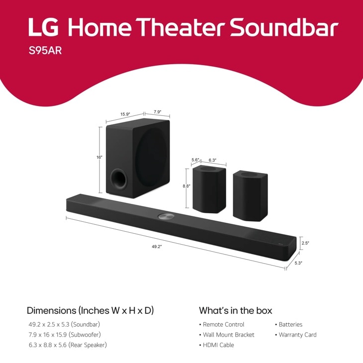 LG Home Theater Soundbar for TV with channels S95AR LG USA