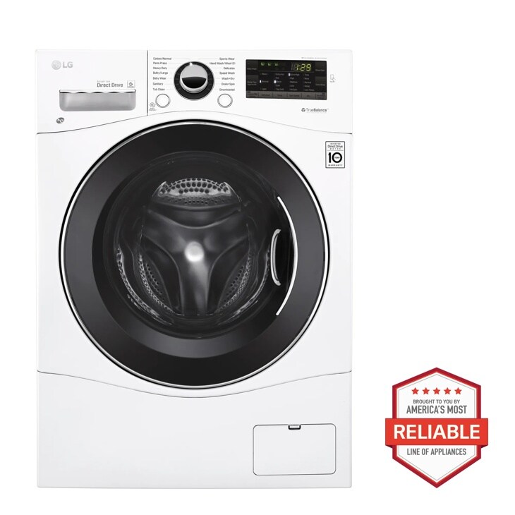 Front view of the 2.3 cu.ft. Compact All-In-One Washer/Dryer - WM3488HW. Includes a graphic logo that says, Brought to you by America’s Most Reliable Line of Appliances.
