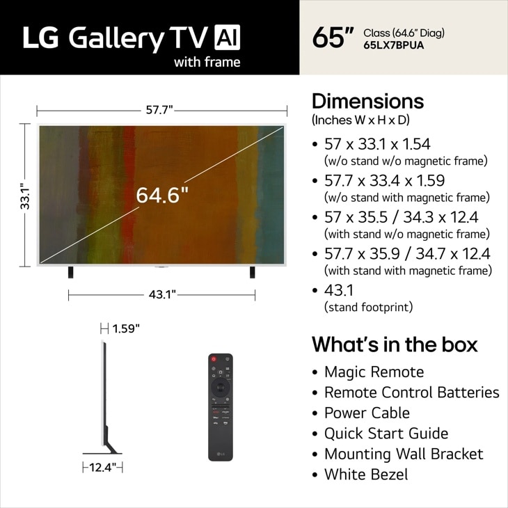 65 Inch Class LG Gallery TV with Frame 65LX7BPUA Mini LED 4K Smart