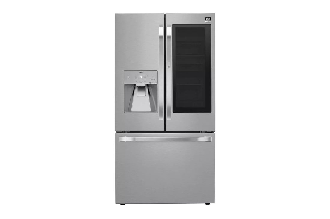 lg studio 24 cu. ft door-in-door counter-depth refrigerator front view wth tinted glass panel