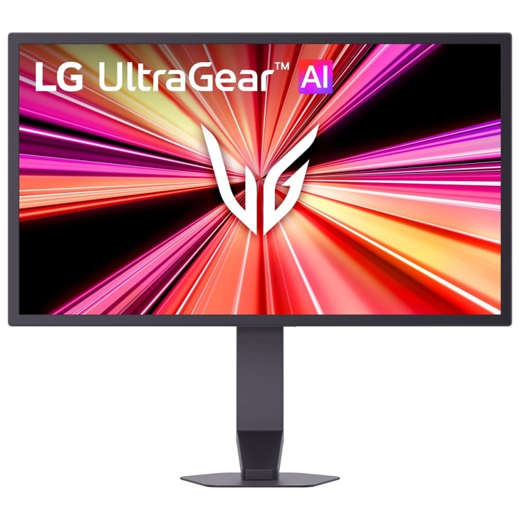 LG 25G590B-B UltraGear Monitor displaying vibrant graphics with adjustable stand - Front View