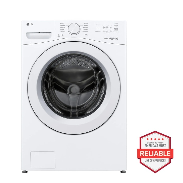 LG WM3420CW Front Load Washer with AMERICAS MOST RELIABLE LINE OF APPLIANCES badge - Front View