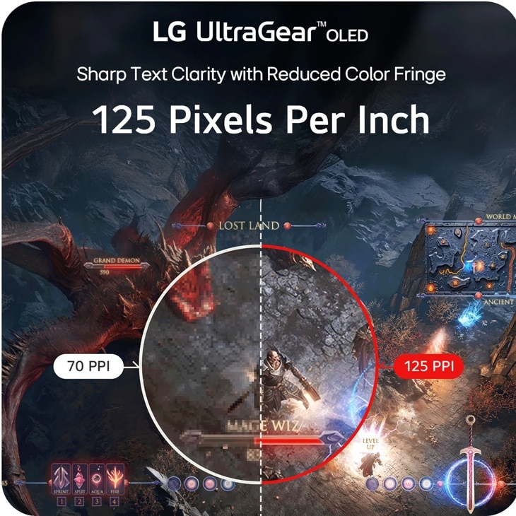 LG UltraGearTMOLED
Sharp Text Clarity with Reduced Color Fringe
125 Pixels Per Inch