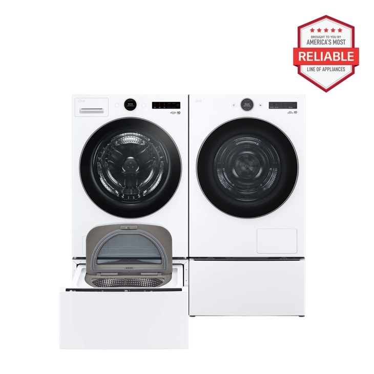 LG WM6700HWA_DLHC5502W_WD300CW_WDP6W Laundry Package with washer, dryer and pedestals in white finish - Front View