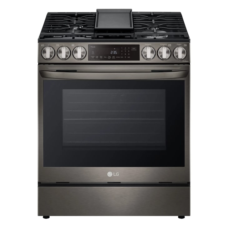 LG LSDL6336D Range with gas cooktop, center griddle, and digital control panel - Front View