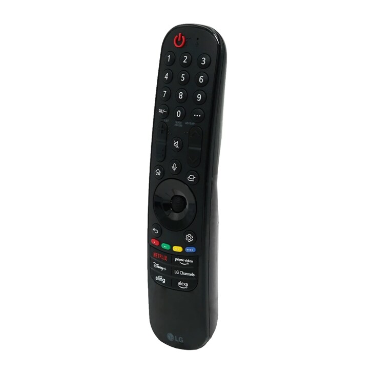 LG AKB76045002 TV remote control with numeric keypad, navigation wheel, and streaming service buttons