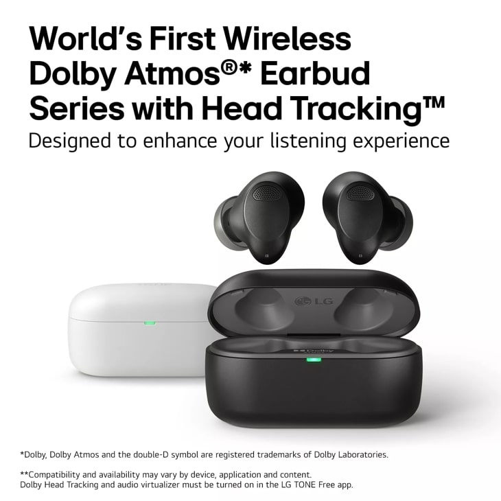 LG TONE Free Black Bluetooth Earbuds T80S