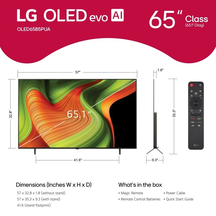 65 Inch Class LG OLED AI B5 4K Smart TV 2025 - OLED65B5PUA.AUS
