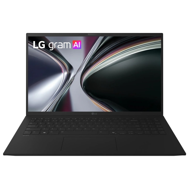 15Z95U-G.AU87U1 LG Laptop open front view with display on showing keyboard and trackpad
