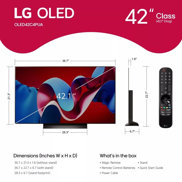 LG Evo C4 42 4K HDR Smart OLED TV OLED42C4PUA B&H Photo Video