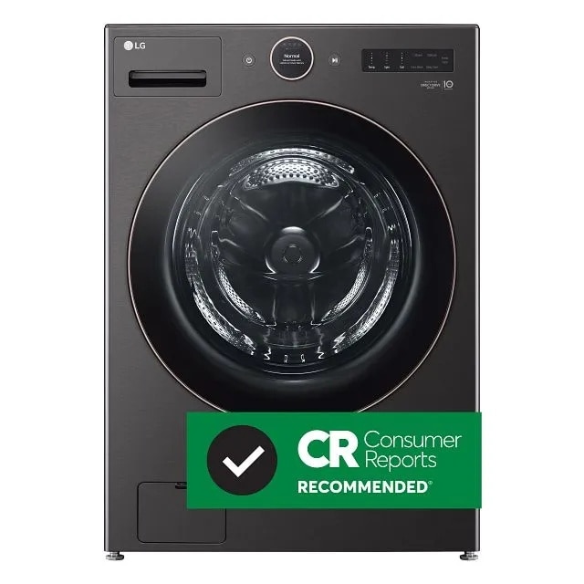 5.0 cu. ft. Front Load Washer and 7.4 cu. ft. Gas Dryer with pedestal washer and drawer in Black Steel WM6500HBA_DLGX6501B_WD300CB_WDP6B