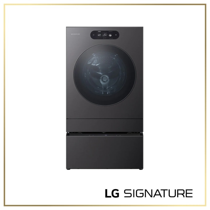 LG WM9901HBA SIGNATURE Front Load Washer with pedestal in black stainless steel finish - Front View