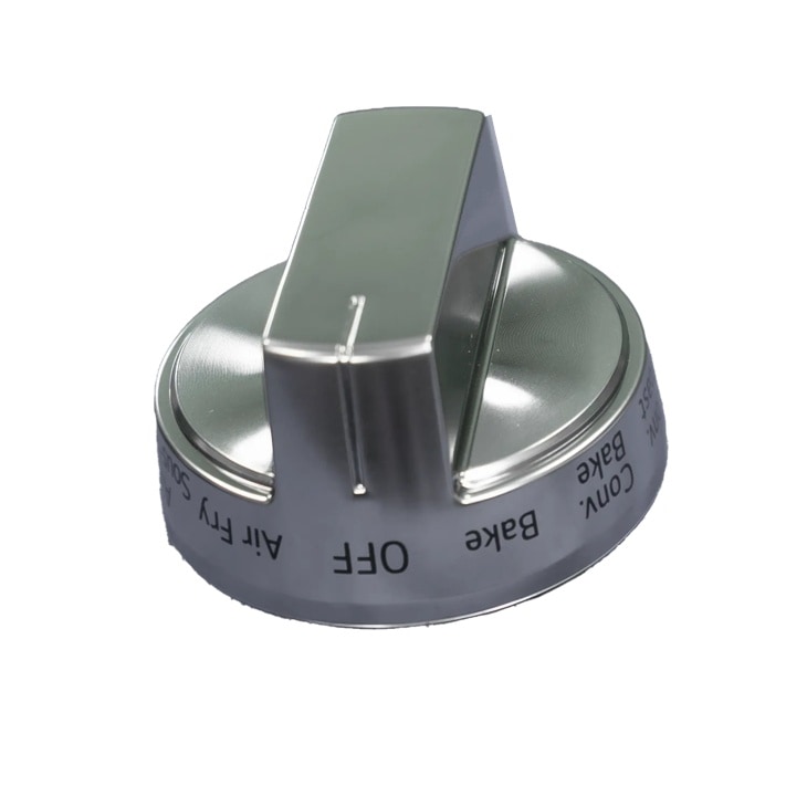 AEZ75994632 stainless steel oven control knob with OFF, Bake, Conv. Bake, and Air Fry settings - Close-Up