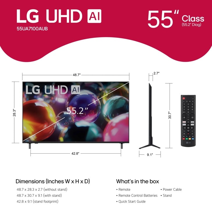 55 Inch Class LG UHD AI UA7100 4K Smart TV 2025 - 55UA7100AUB.AUS