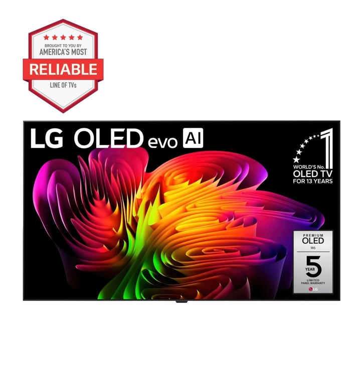 83-Inch LG OLED evo AI 4K OLED TV OLED83W6PUA with Americas Most Reliable Line of TVs and Worlds No.1 OLED TV for 13 Years badges - Front View
