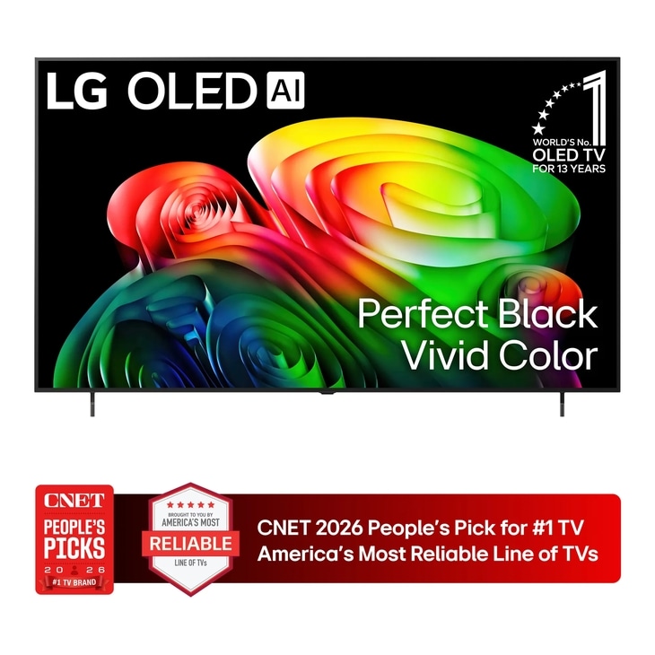 77-Inch LG OLED AI 4K OLED TV OLED77B6GUA with Worlds No. 1 OLED TV for 13 Years badge and CNET 2026 Peoples Pick for #1 TV Americas Most Reliable Line of TVs award - Front View