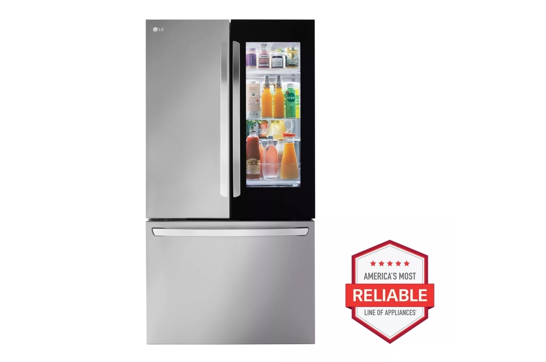 27 cu. ft. counter-depth french door refrigerator front view with visible glass panel