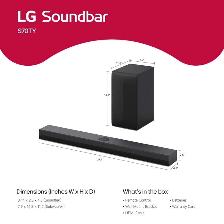 S70TY LG Soundbar for TV Channel Dolby Atmos® Soundbar