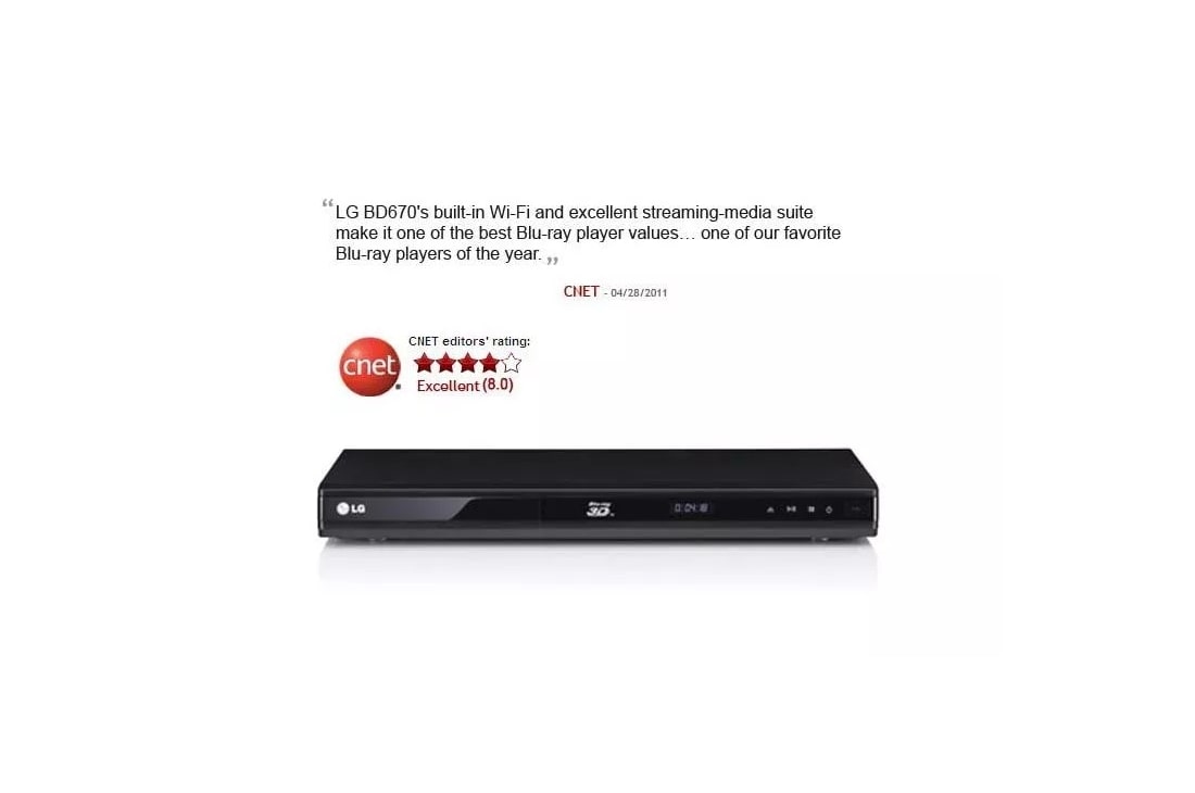 3D-Capable Blu-ray Disc&trade  Player with Smart TV and Wireless Connectivity