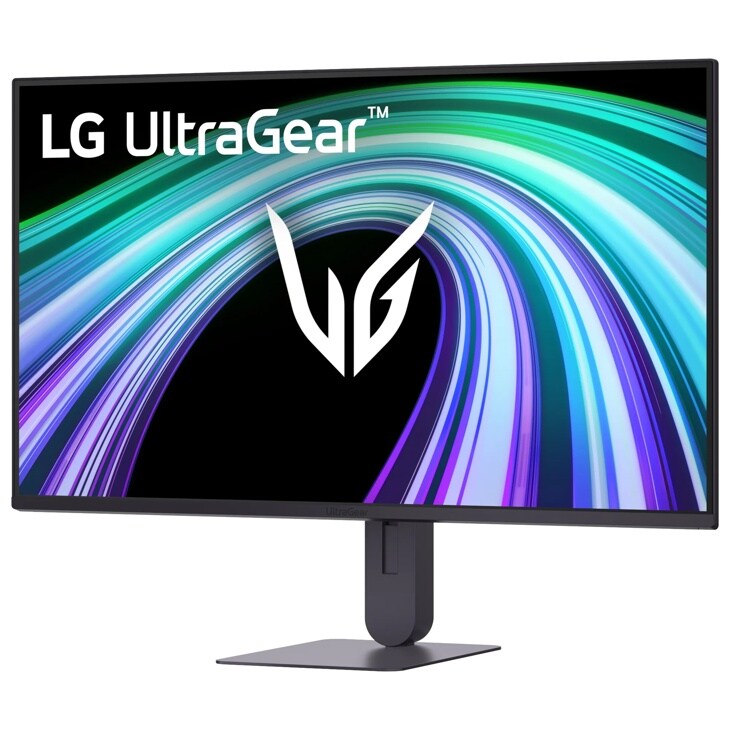 LG 24G414B-B UltraGear Gaming Monitor with colorful abstract graphics on screen - Front View