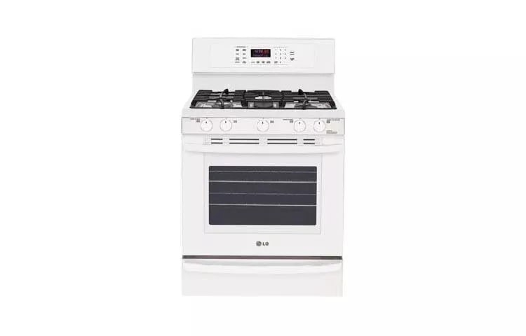 5.4 cu. ft. Capacity Gas Single Oven Range with EvenJet™ Convection System with Essex cabinets in White