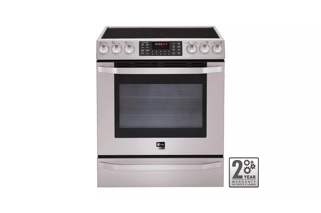 LG Studio - 5.4 cu. ft. Capacity Electric Slide-in Oven Range with Dual True Convection System with Essex cabinets in White