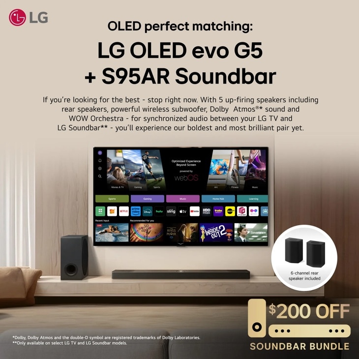 S95AR LG Home Theater Soundbar for TV with Dolby Atmos® 9.1.5 channel, Best LG OLED matching
