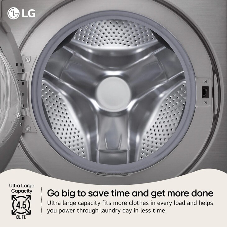 LG WM3400CV Washer interior with ultra large 4.5 cu.ft. capacity and open door Interior View