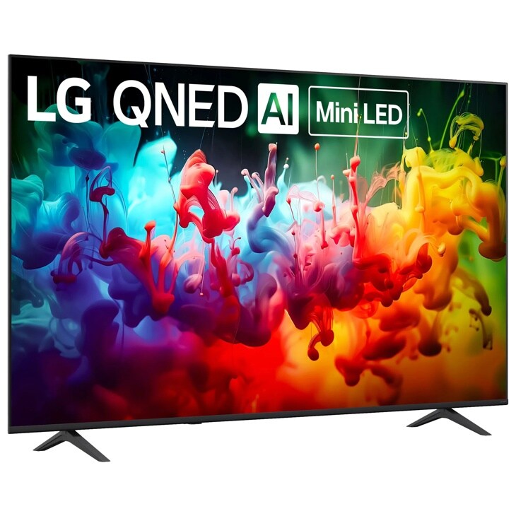 75-Inch LG QNED AI Mini LED 4K TV 75QNED75BAA displaying vibrant colorful ink swirls in blue red yellow and green - Right View