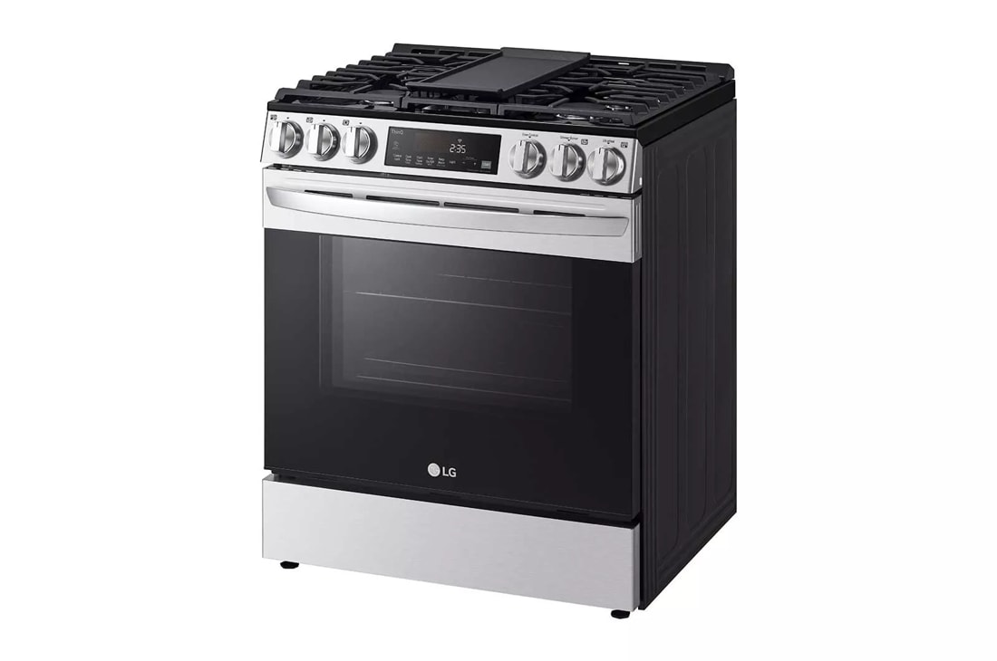 LG 30 in. 6.3 cu. ft. Smart Air Fry Convection Oven Slide-In Gas Range with  5 Sealed Burners & Griddle - Black with Stainless Steel