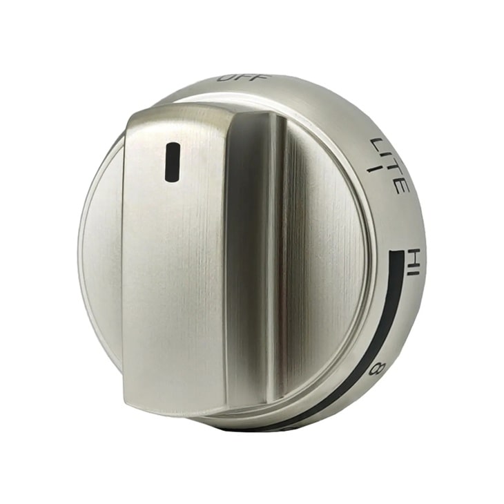 AEZ74533343 LG cooking appliance control knob in stainless steel finish with Off, Lite, and Hi settings