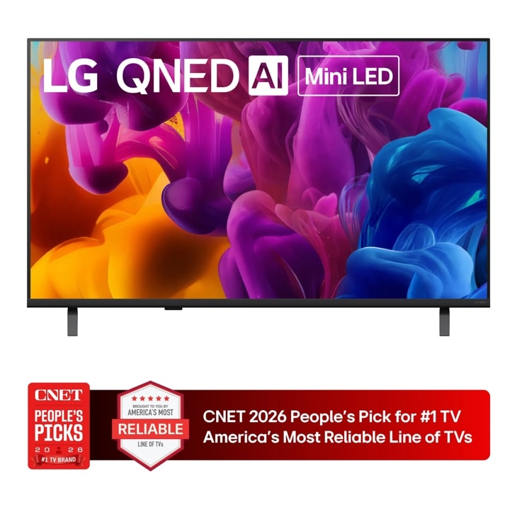 43-Inch LG QNED AI 4K QNED TV 43QNED74BUA CNET 2026 People's Pick for #1 TV Brand America's Most Reliable Line of TVs - Front View