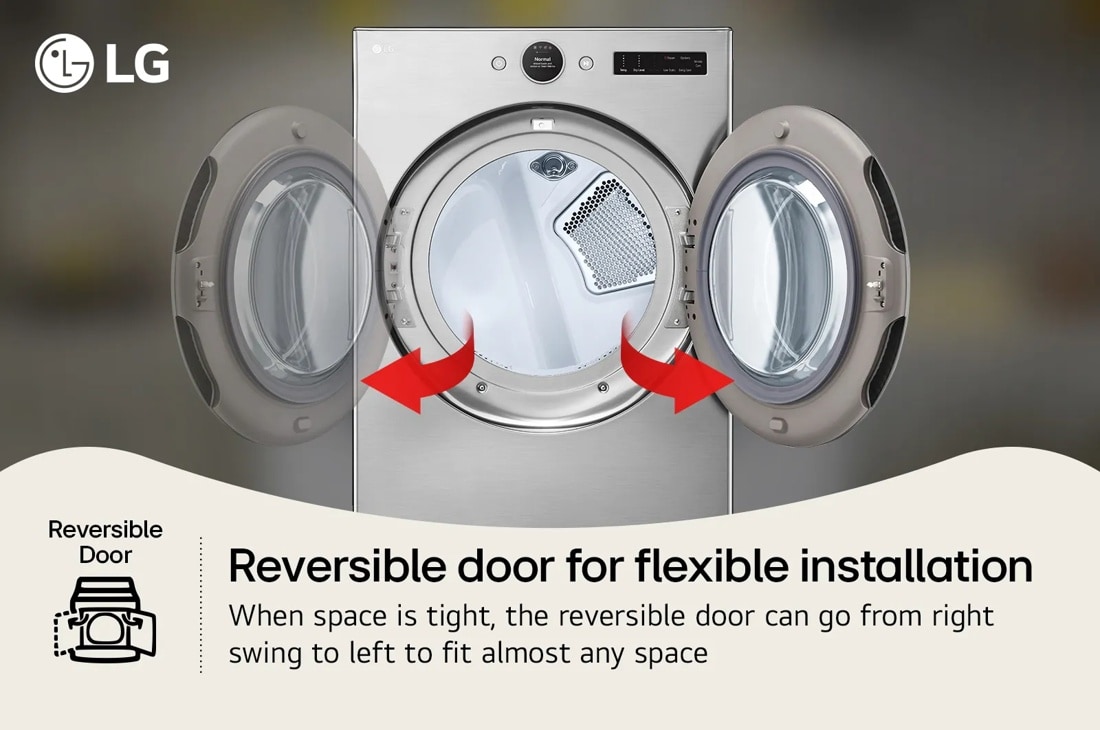 LG
Reversible Door
Reversible door for flexible installation
When space is tight, the reversible door can go from right swing to left to fit almost any space