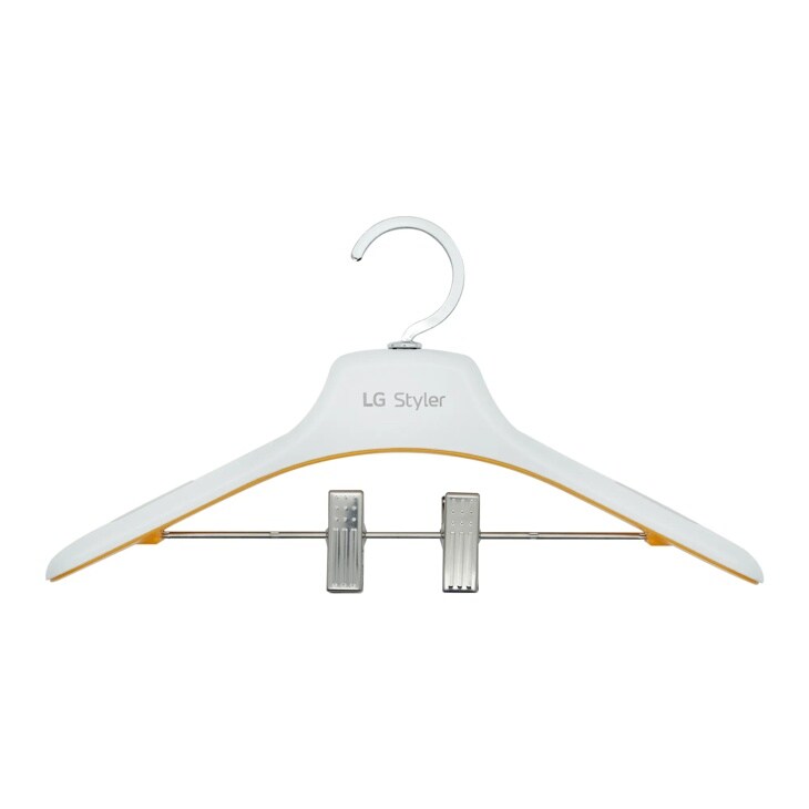 LG Styler clothing hanger with clips Front View