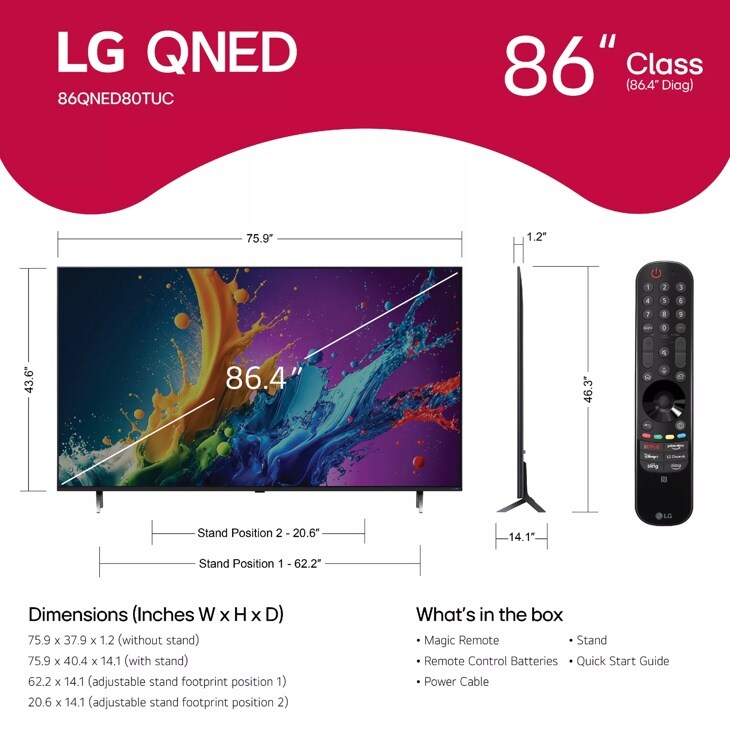 86 inch LG QNED AI QNED80 4K Smart TV 2024 - 86QNED80TUC | LG USA