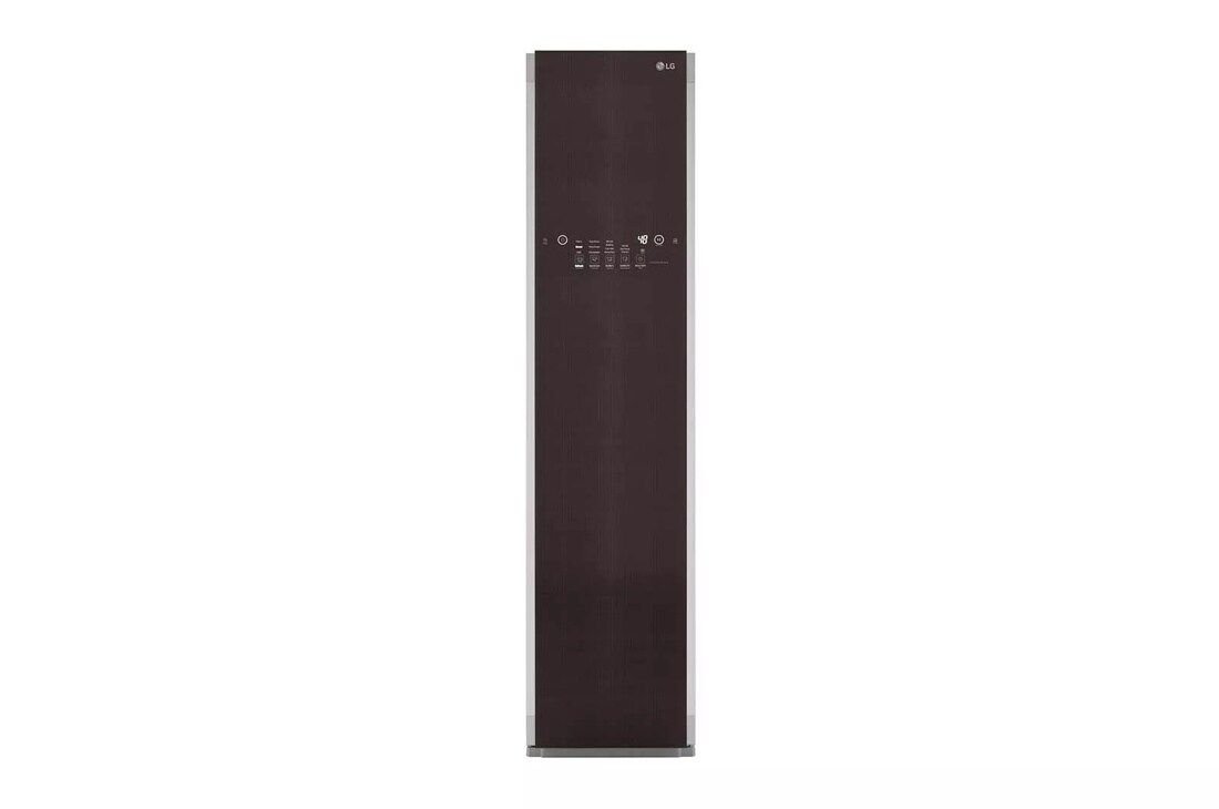 Front view of the LG Styler® Smart wi-fi Enabled Steam Closet with 3 Hangers - Espresso - S3RFBN. 