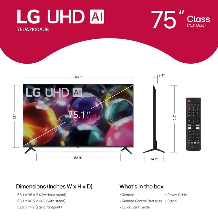 55 Inch Class LG UHD AI UA7100 4K Smart TV 2025 - 55UA7100AUB.AUS