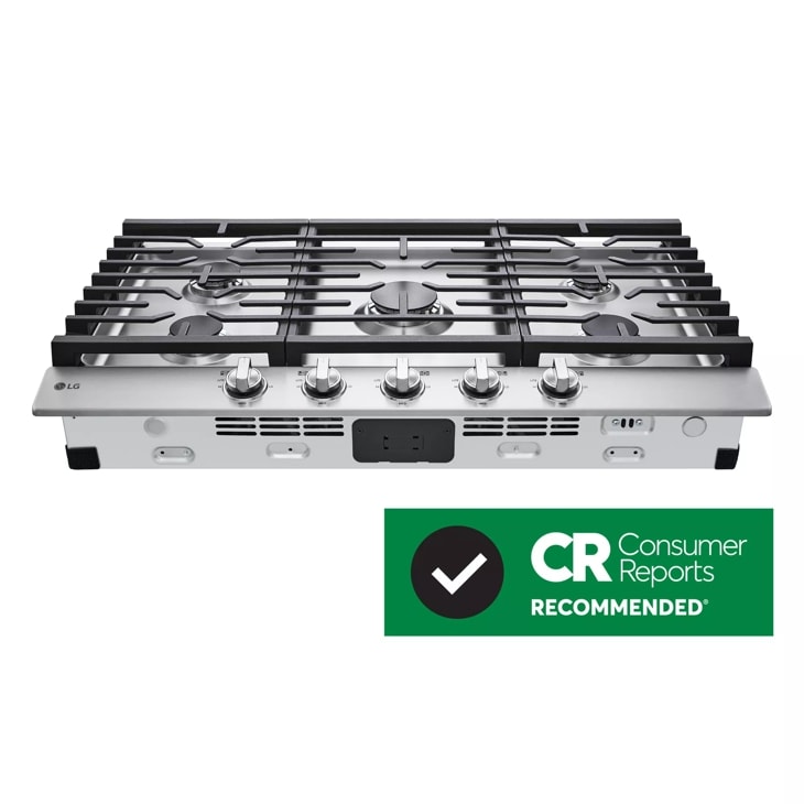 COSTWAY 36-inch Gas Cooktop, Stainless Steel Gas Stove Top with 6 Burners,  ABS Knobs and Cast Iron Grates, NG/LP Convertible Gas Range Top with Sealed