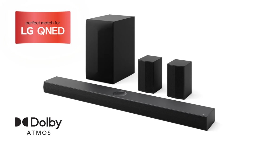 LG S70TR Soundbar system with subwoofer and rear speakers featuring Dolby Atmos and perfect match for LG QNED - Front View