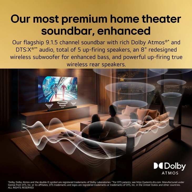 S95AR LG Home Theater Soundbar for TV with Dolby Atmos® 9.1.5 channel, Best LG OLED matching