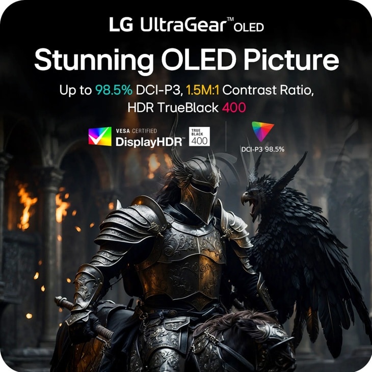 LG 32GX850A-B 32 Monitor –LG UltraGear OLED Stunning OLED Pictures Up to 98% DCI-P3, 1.5M:1 contrast ratio hdr trueblack 400 vesa certified