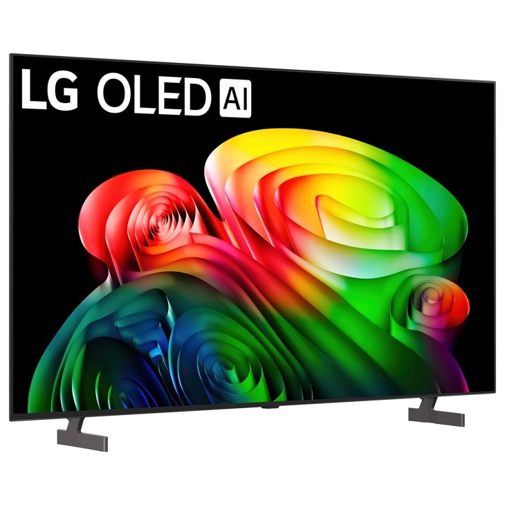 65-Inch LG OLED AI 4K TV OLED65B6GUA displaying vibrant colorful spiral patterns on screen - Side Angle