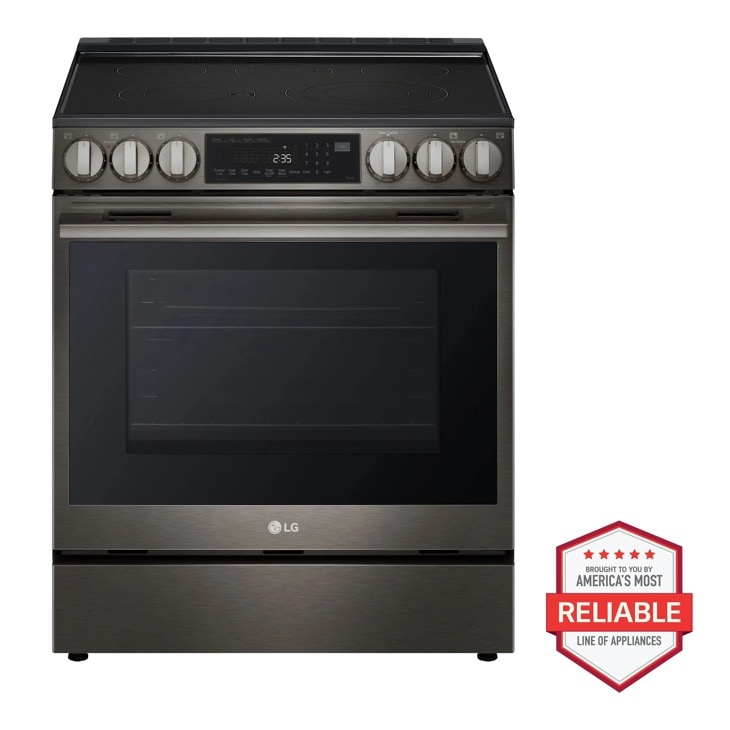 LG LRMDS3006D_LSEL6335ZE_MVEM1825Z_LDNTM545D Range with America's Most Reliable badge Front View
