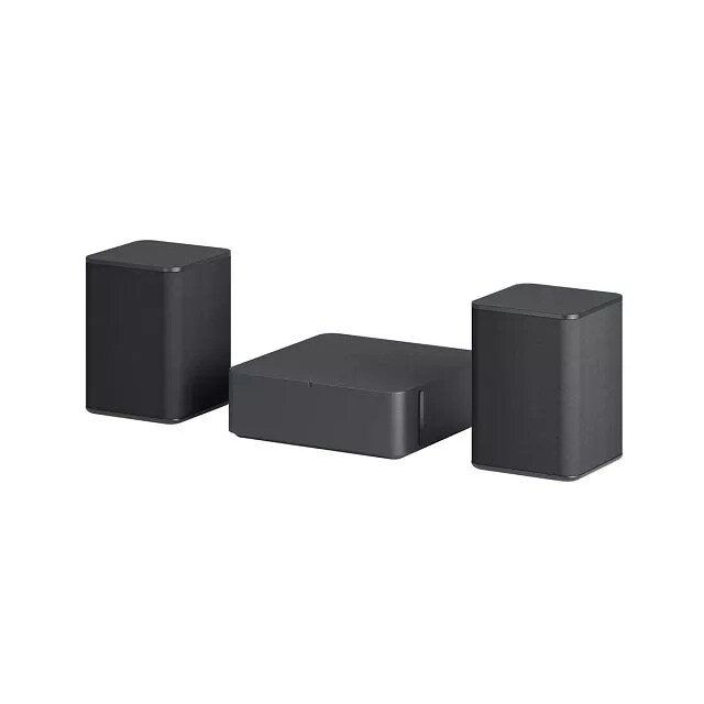LG SPQ8S Soundbar with rear speakers right side angle view