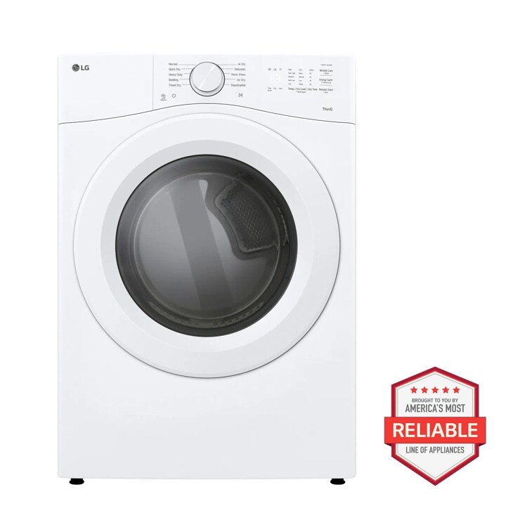 LG DLG3421W Gas Dryer with multiple drying cycles and America's Most Reliable badge - Front View