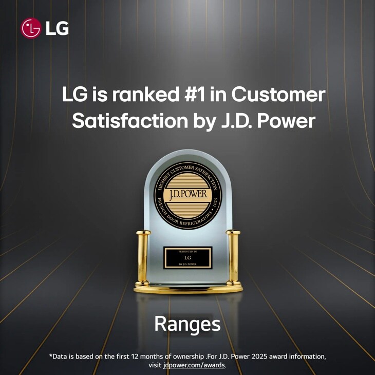 LG graphic stating it is ranked number one in customer satisfaction by J.D. Power for ranges